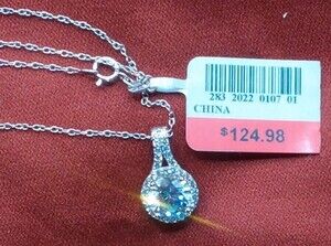 2 Carat White Sapphire Pendant on 18" .925 Silver Chain {J0294}